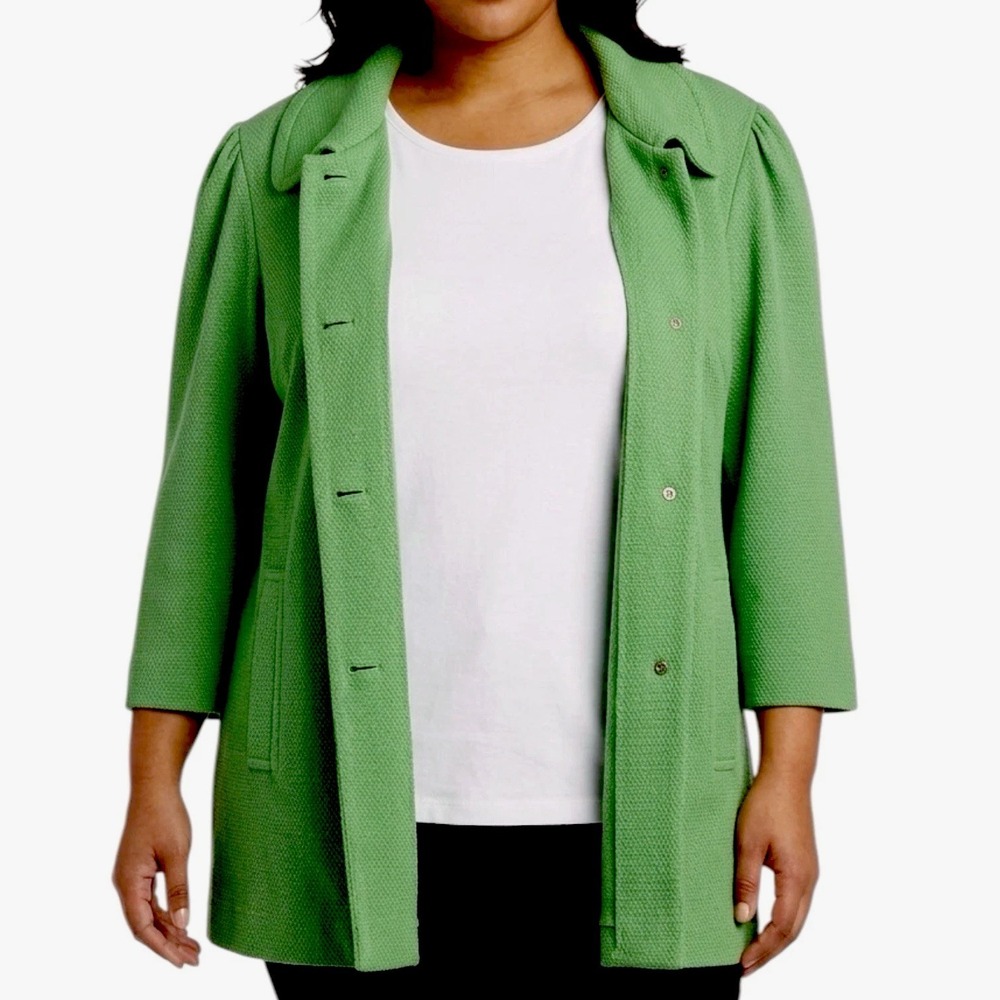 DIALOGUE Green Jacket Plus sz 3X Relaxed 3/4 Sleeve Business Casual Workwear NWT